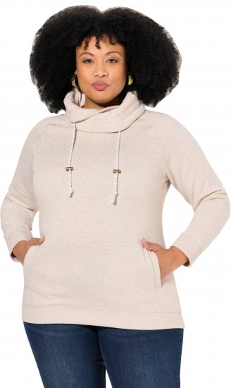 Ulla Popken Drawstring Collar Long Sleeve Sweatshirt Nature Melange - Sweaters & hoodies - 