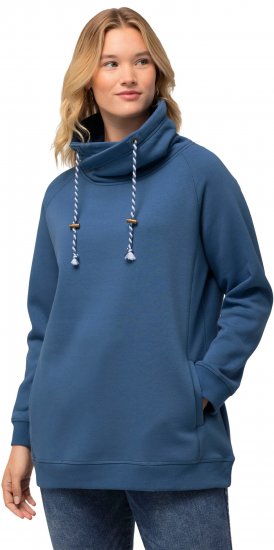 Ulla Popken Drawstring Collar Long Sleeve Sweatshirt Blue Denim - Sweaters & hoodies - 