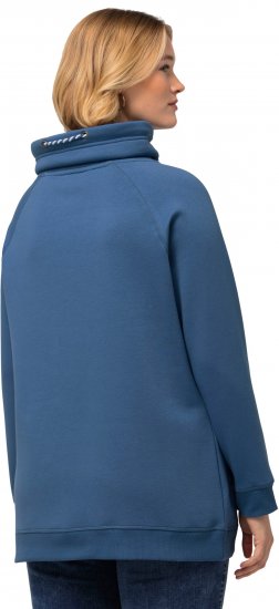 Ulla Popken Drawstring Collar Long Sleeve Sweatshirt Blue Denim - Sweaters & hoodies - 