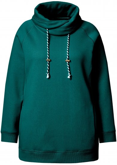 Ulla Popken Drawstring Collar Long Sleeve Sweatshirt Teal Green - Sweaters & hoodies - 