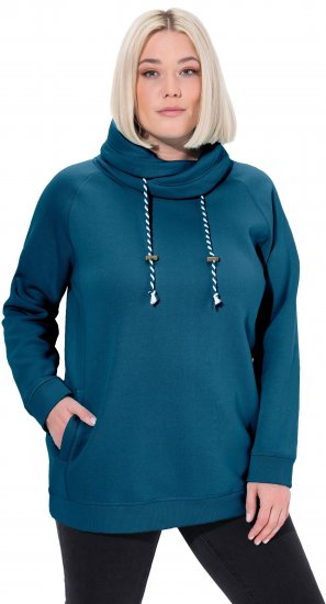 Ulla Popken Drawstring Collar Long Sleeve Sweatshirt Cerulean - Sweaters & hoodies - 