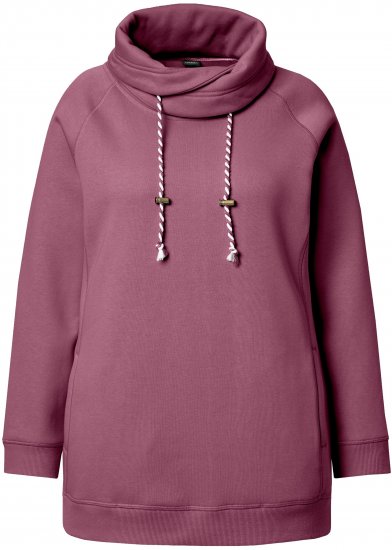 Ulla Popken Drawstring Collar Long Sleeve Sweatshirt Dark Rose - Sweaters & hoodies - 