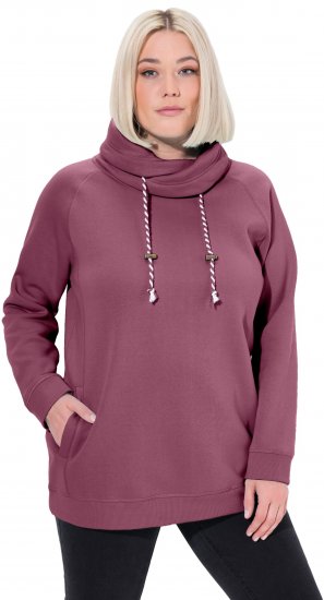 Ulla Popken Drawstring Collar Long Sleeve Sweatshirt Dark Rose - Sweaters & hoodies - 