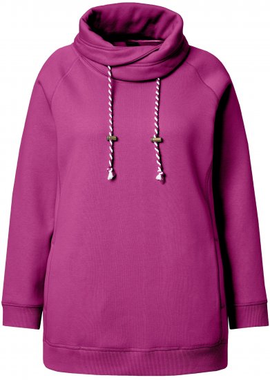 Ulla Popken Drawstring Collar Long Sleeve Sweatshirt Berry - Sweaters & hoodies - 