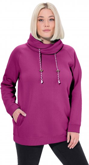 Ulla Popken Drawstring Collar Long Sleeve Sweatshirt Berry - Sweaters & hoodies - 
