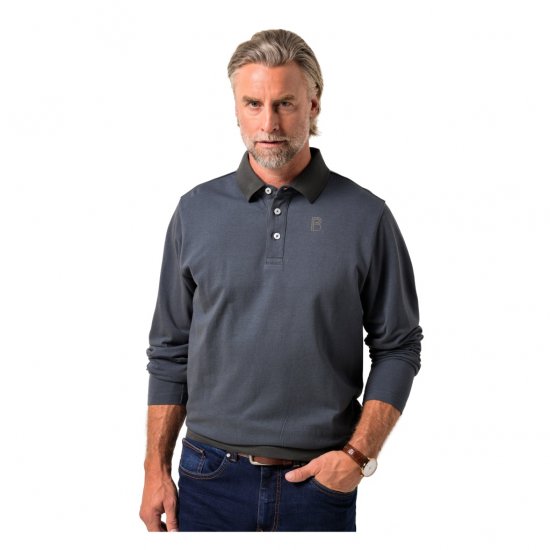 Boston Park Polo Shirt Long Sleeve Pique Grey - Polo shirts - Grote Maten Poloshirts Heren