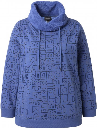 Ulla Popken Teddy Collar Printed Sweatshirt Atlantic Blue - Sweaters & hoodies - 