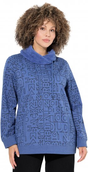 Ulla Popken Teddy Collar Printed Sweatshirt Atlantic Blue - Sweaters & hoodies - 