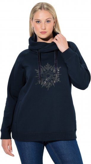 Ulla Popken Rhinestone Snowflake Turtleneck Sweatshirt Navy - Sweaters & hoodies - 
