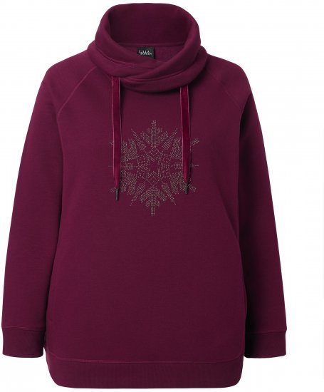 Ulla Popken Rhinestone Snowflake Turtleneck Sweatshirt Dark Ruby - Sweaters & hoodies - 