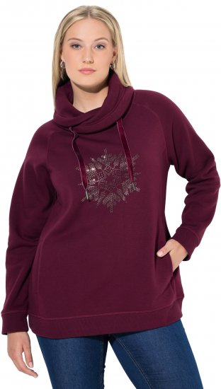 Ulla Popken Rhinestone Snowflake Turtleneck Sweatshirt Dark Ruby - Sweaters & hoodies - 
