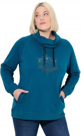 Ulla Popken Rhinestone Snowflake Turtleneck Sweatshirt Teal - Sweaters & hoodies - 