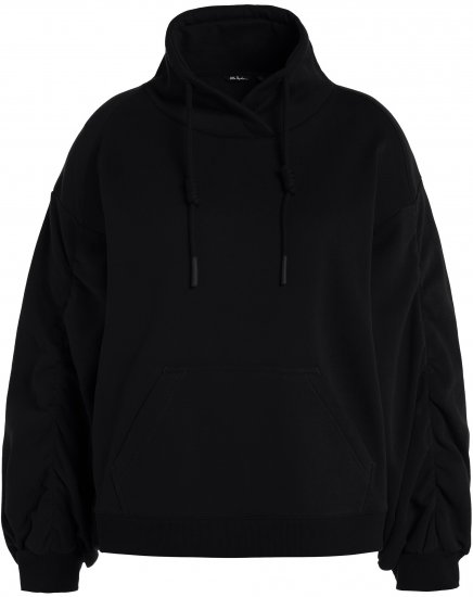 Ulla Popken Gathered Sleeve Oversized Fit Sweatshirt Black - Sweaters & hoodies - 