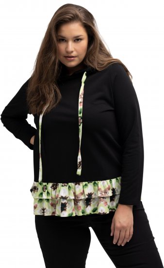 Ulla Popken Ruffle Hem A-line Fit Hooded Sweatshirt Black - Sweaters & hoodies - 