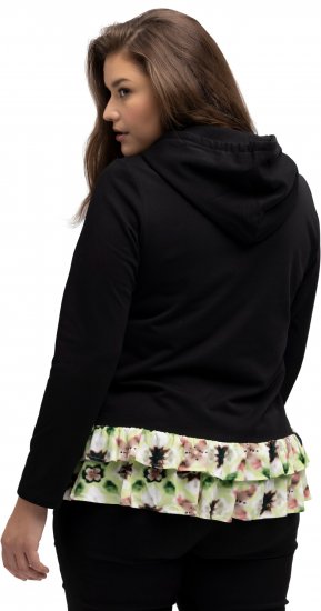 Ulla Popken Ruffle Hem A-line Fit Hooded Sweatshirt Black - Sweaters & hoodies - 