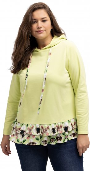 Ulla Popken Ruffle Hem A-line Fit Hooded Sweatshirt Lime Green - Sweaters & hoodies - 