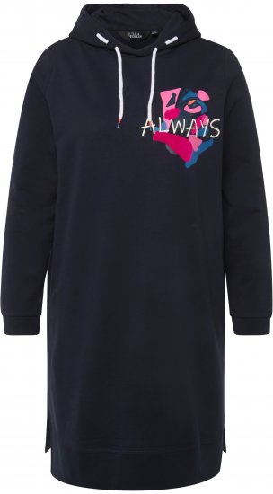 Ulla Popken Extra Long Abstract Graphic Hoodie Navy - Sweaters & hoodies - 