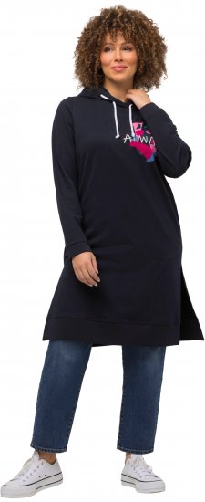 Ulla Popken Extra Long Abstract Graphic Hoodie Navy - Sweaters & hoodies - 
