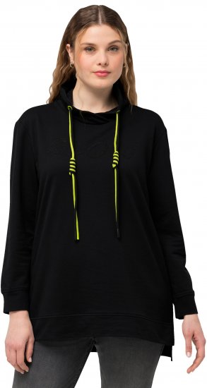 Ulla Popken GLOW Lettered Collared Sweatshirt Black - Sweaters & hoodies - 