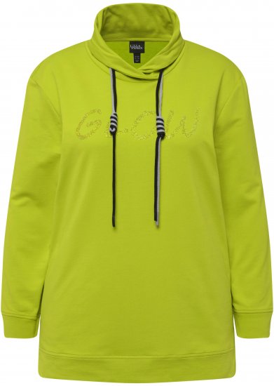 Ulla Popken GLOW Lettered Collared Sweatshirt Apple Green - Sweaters & hoodies - 