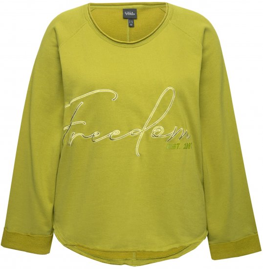 Ulla Popken Embroidered Freedom Rolled Edge Sweatshirt Avocado Green - Sweaters & hoodies - 