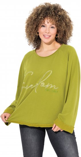 Ulla Popken Embroidered Freedom Rolled Edge Sweatshirt Avocado Green - Sweaters & hoodies - 