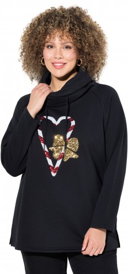 Ulla Popken Sparkling Candy Cane Graphic Sweatshirt Black - Sweaters & hoodies - 
