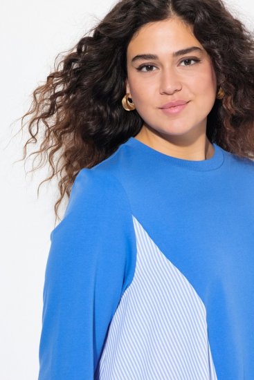 Ulla Popken Pinstripe Gore Long Sleeve Sweatshirt Peacock Blue - Sweaters & hoodies - Warme Sweatshirts, Hoodies & Truien