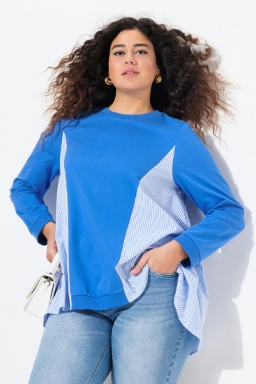 Ulla Popken Pinstripe Gore Long Sleeve Sweatshirt Peacock Blue - Sweaters & hoodies - Warme Sweatshirts, Hoodies & Truien