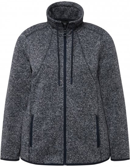 Ulla Popken Heather Knit Fleece Jacket Navy - Sweaters & hoodies - 