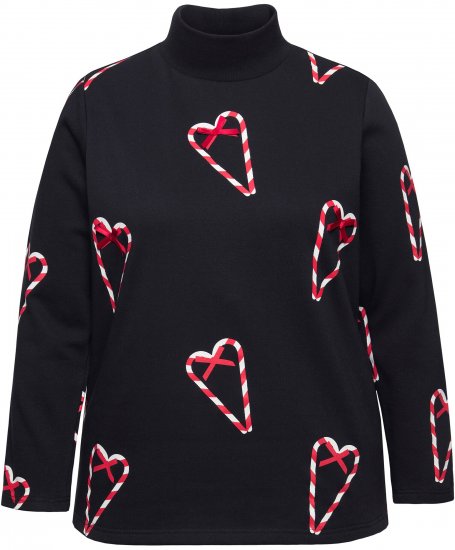 Ulla Popken Candy Cane Graphic Sweatshirt Black - Sweaters & hoodies - 
