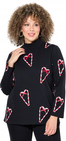 Ulla Popken Candy Cane Graphic Sweatshirt Black - Sweaters & hoodies - 