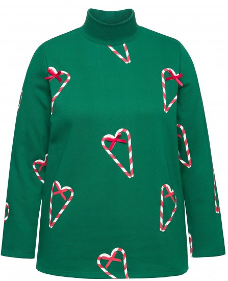 Ulla Popken Candy Cane Graphic Sweatshirt Meadow Green - Sweaters & hoodies - 