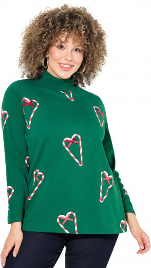 Ulla Popken Candy Cane Graphic Sweatshirt Meadow Green - Sweaters & hoodies - 