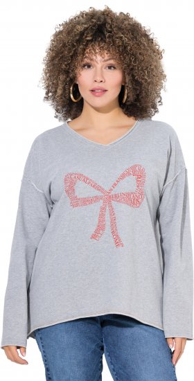 Ulla Popken Bow City Lettering Sweatshirt Light Grey Melange - Sweaters & hoodies - 