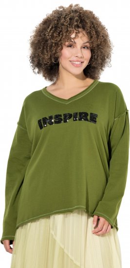 Ulla Popken Inspire Lettering V-Neck Sweatshirt Blooming Bay - Sweaters & hoodies - 