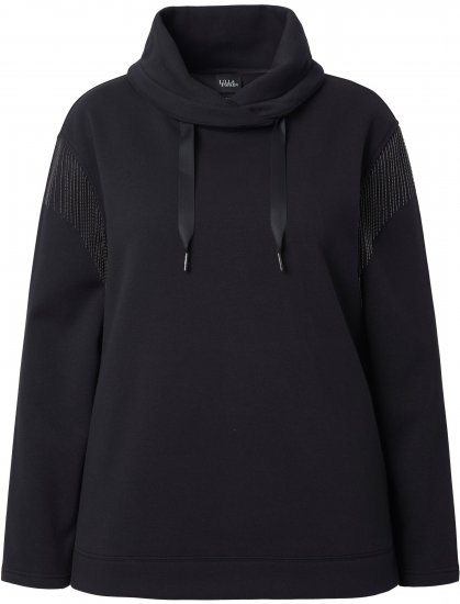 Ulla Popken Chain Fringe Smooth Fleece Sweatshirt Black - Sweaters & hoodies - 
