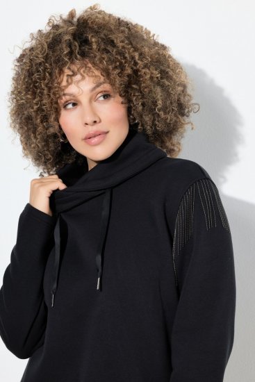 Ulla Popken Chain Fringe Smooth Fleece Sweatshirt Black - Sweaters & hoodies - Warme Sweatshirts, Hoodies & Truien