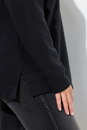 Ulla Popken Chain Fringe Smooth Fleece Sweatshirt Black - Sweaters & hoodies - Warme Sweatshirts, Hoodies & Truien