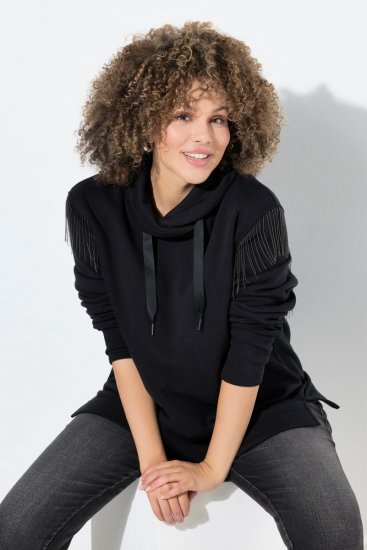Ulla Popken Chain Fringe Smooth Fleece Sweatshirt Black - Sweaters & hoodies - Warme Sweatshirts, Hoodies & Truien