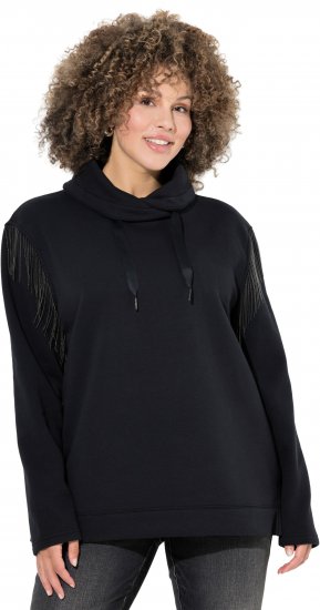 Ulla Popken Chain Fringe Smooth Fleece Sweatshirt Black - Sweaters & hoodies - 