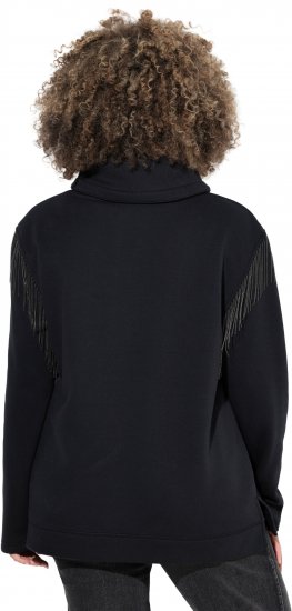 Ulla Popken Chain Fringe Smooth Fleece Sweatshirt Black - Sweaters & hoodies - 