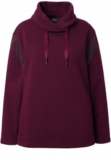 Ulla Popken Chain Fringe Smooth Fleece Sweatshirt Dark Wine Red - Sweaters & hoodies - 