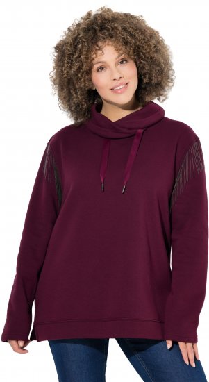 Ulla Popken Chain Fringe Smooth Fleece Sweatshirt Dark Wine Red - Sweaters & hoodies - 
