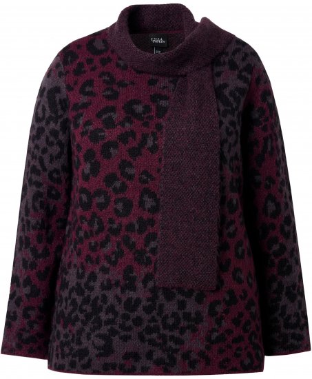 Ulla Popken Leopard Print Scarf Sweater Dark Wine Red - Sweaters & hoodies - 