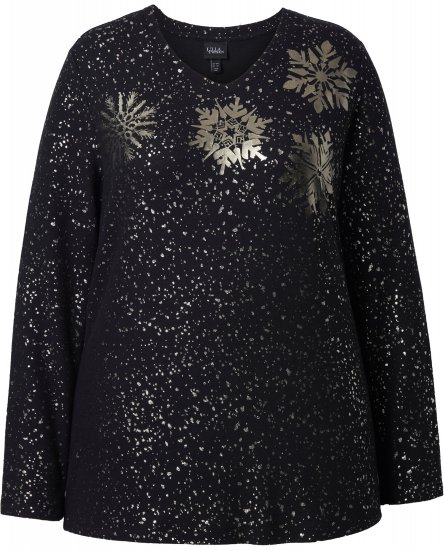 Ulla Popken Metallic Print Extra Soft Christmas Sweatshirt Black - Sweaters & hoodies - 