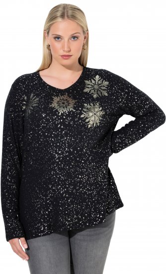 Ulla Popken Metallic Print Extra Soft Christmas Sweatshirt Black - Sweaters & hoodies - 