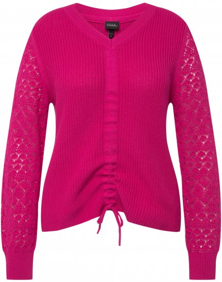 Ulla Popken Shaker Stitch Cropped Gathered Sweater Fuchsia Pink - Sweaters & hoodies - 
