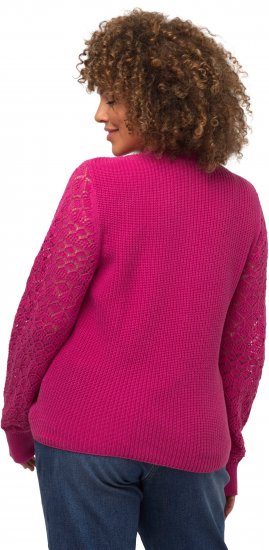 Ulla Popken Shaker Stitch Cropped Gathered Sweater Fuchsia Pink - Sweaters & hoodies - 