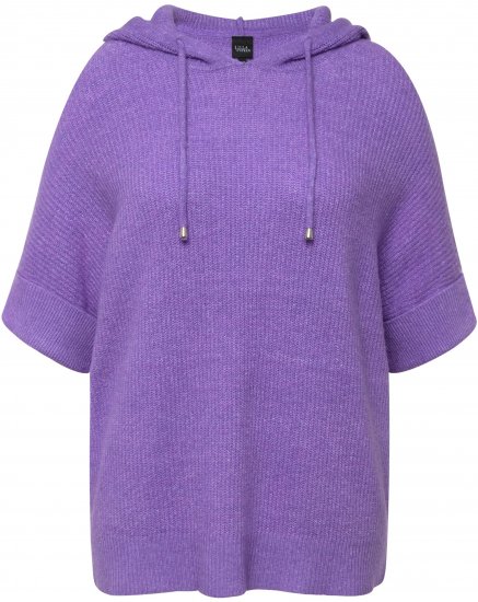 Ulla Popken Fuzzy Knit Short Sleeve Hoodie Pale Lilac - Sweaters & hoodies - 